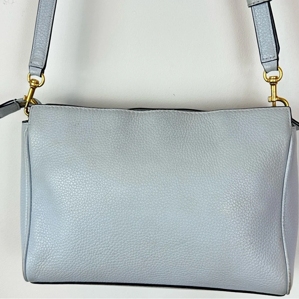 Tory Burch Light Blue Pebbled Leather Minimalist Crossbody Adjustable Bag Purse - Picture 8 of 15